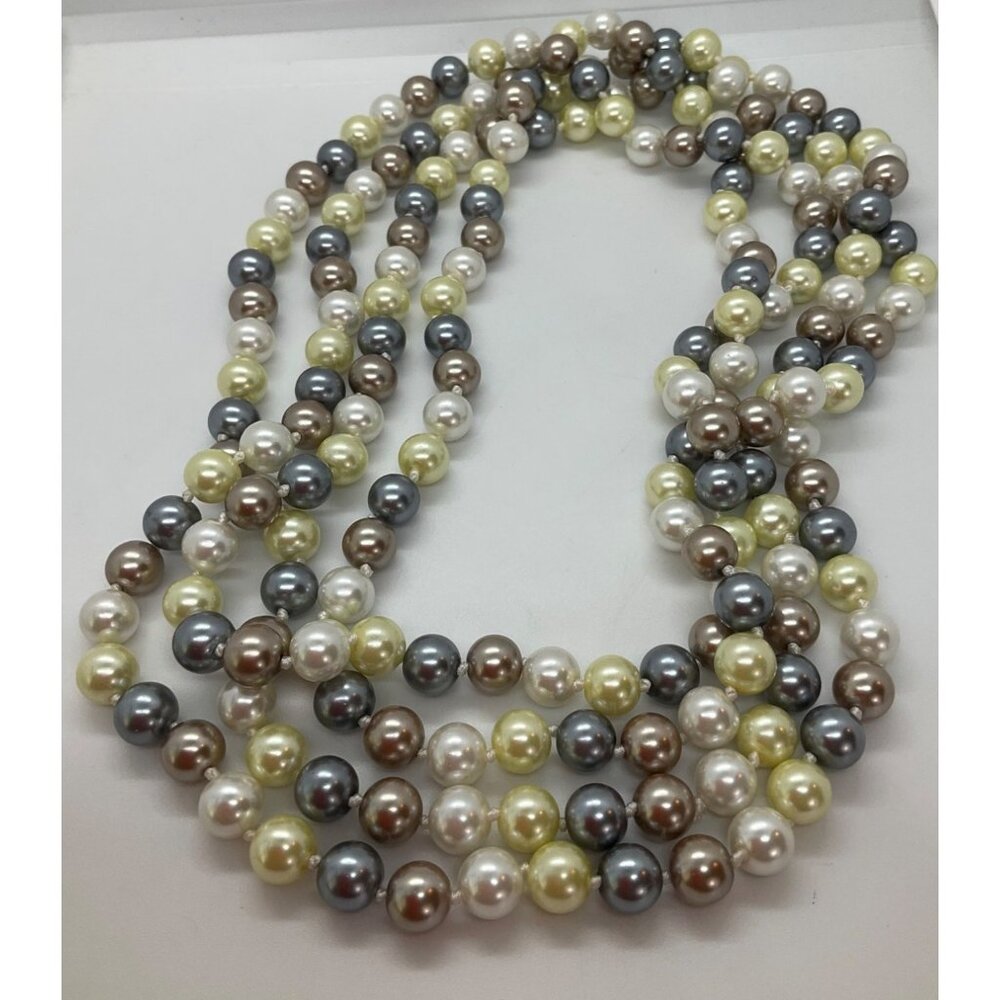 Vintage Faux Multicolor Pearls Necklace Extra long 34.5" Stackable Wrap